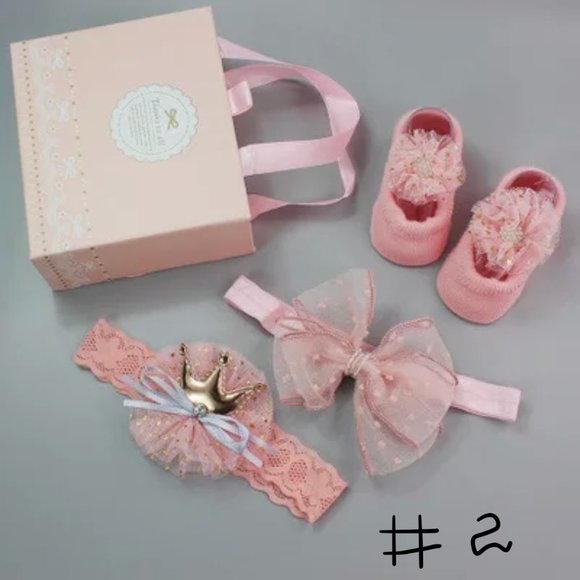Baby Headband Sock Gift Set Baby Girls Headband Sock Shoes Infant Toddler - Picture 5 of 7